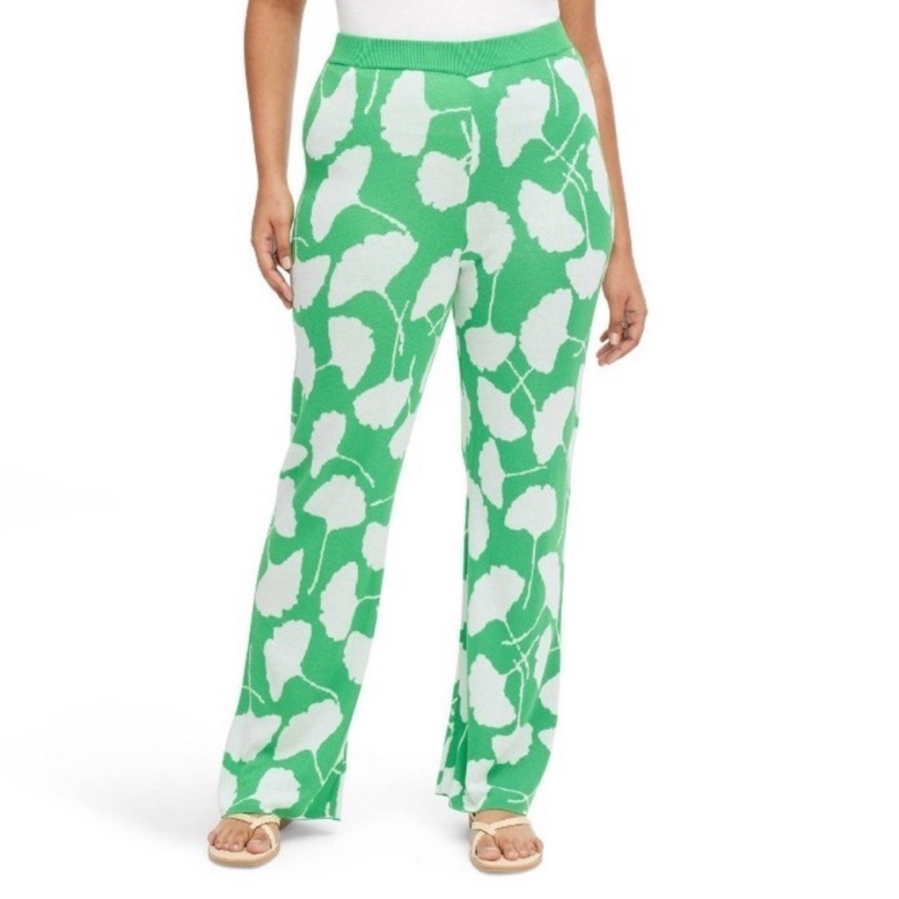 Diane Von Furstenberg Target High-Waisted Ginkgo Green Flare Knit Pants Large